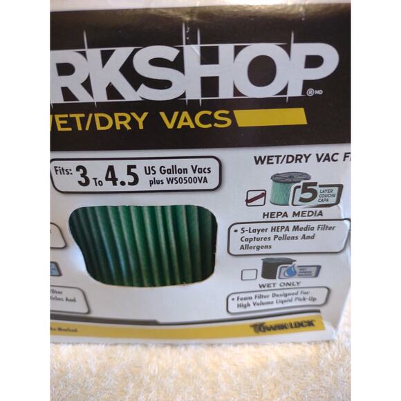 WORKSHOP WS13045F Wet Dry Vacuum HEPA filter replacement Media 3 to 4.5 gallon - Picture 2 of 5